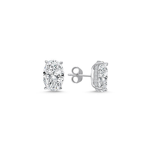 10 Karat Oval Tektaş Gümüş Küpe - CNG Jewels