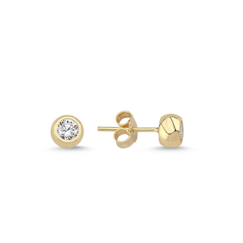 14 Ayar Altın 6 mm Sıvama Tektaş Küpe - CNG Jewels
