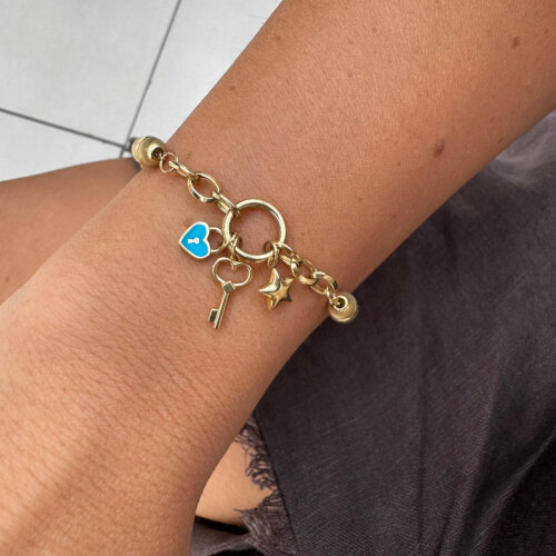 14 Ayar Altın Anahtar Kalp Yıldız Charm Bileklik - CNG Jewels (1)