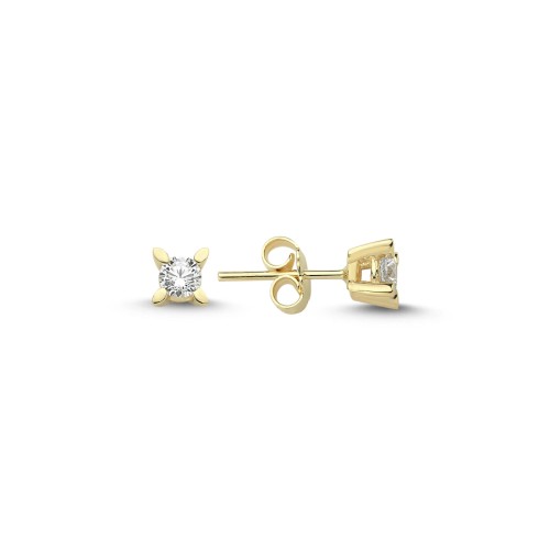 14 Ayar Altın Badem Tırnaklı Küçük Tektaş Küpe - CNG Jewels