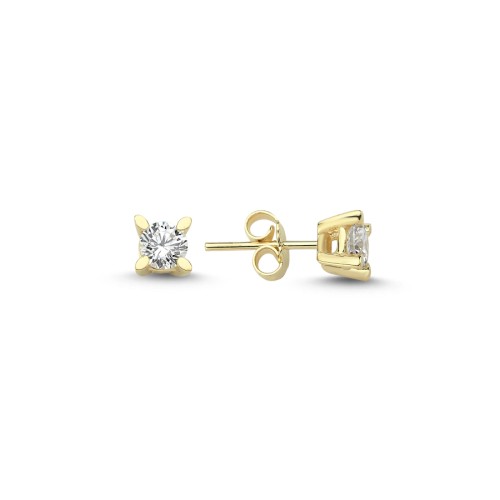 14 Ayar Altın Badem Tırnaklı Tektaş Küpe - CNG Jewels