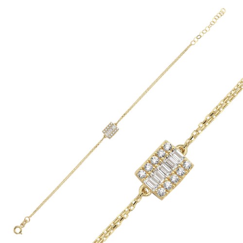 14 Ayar Altın Baget Taşlı Minimal Dikdörtgen Bileklik - CNG Jewels