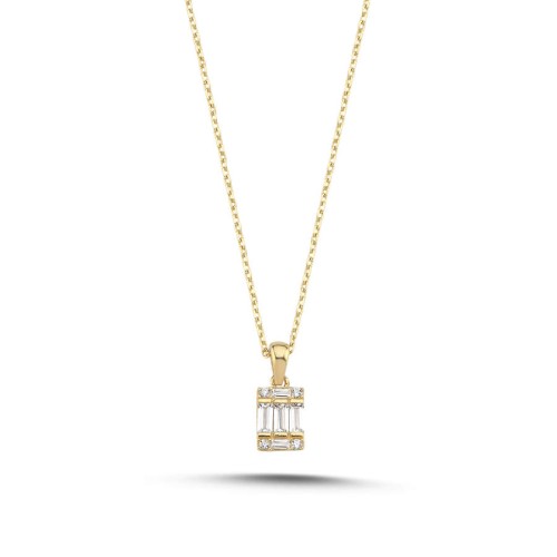 14 Ayar Altın Baget Taşlı Minimal Kolye - CNG Jewels