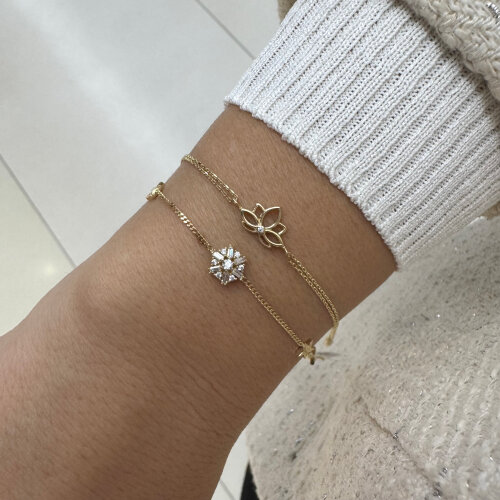 14 Ayar Altın Bagetli Çiçek ve Yıldız Bileklik - CNG Jewels (1)