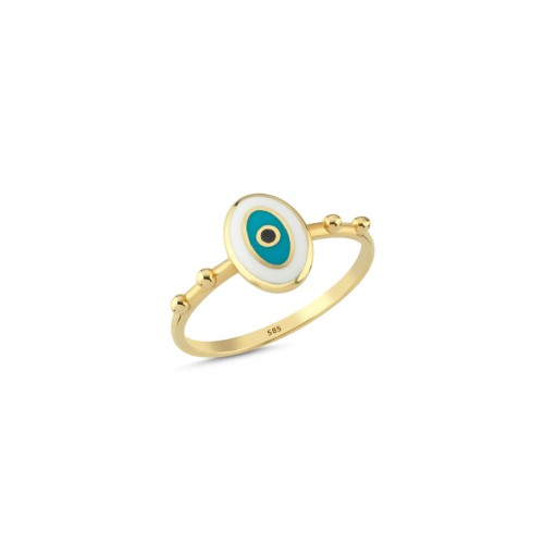14 Ayar Altın Beyaz Mineli Nazar Boncuğu Yüzük - CNG Jewels