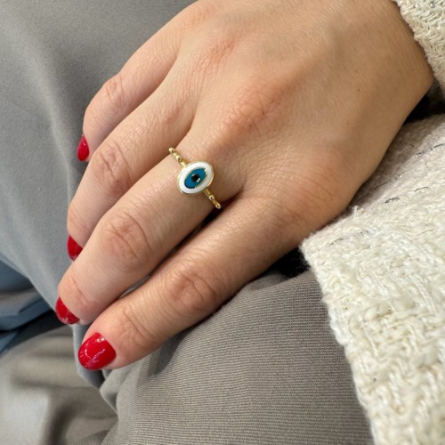 14 Ayar Altın Beyaz Mineli Nazar Boncuğu Yüzük - CNG Jewels (1)