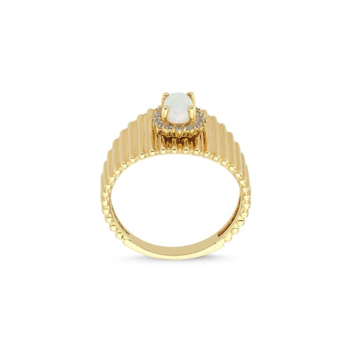 14 Ayar Altın Beyaz Opal Retro Süzme Çizgili Yüzük - CNG Jewels (1)