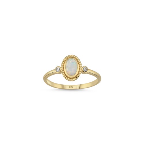 14 Ayar Altın Beyaz Opal Taşlı Yüzük - CNG Jewels