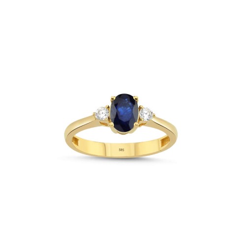 14 Ayar Altın Blue Safir Taşlı Yüzük - CNG Jewels