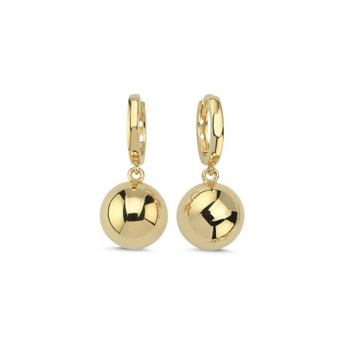 14 Ayar Altın Büyük Top Sallantılı Küpe - CNG Jewels