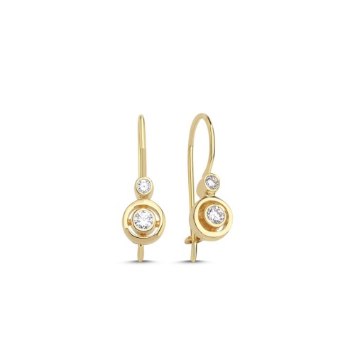 14 Ayar Altın Çengelli İki Taşlı Küpe - CNG Jewels