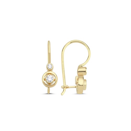 14 Ayar Altın Çengelli İki Taşlı Küpe - CNG Jewels (1)
