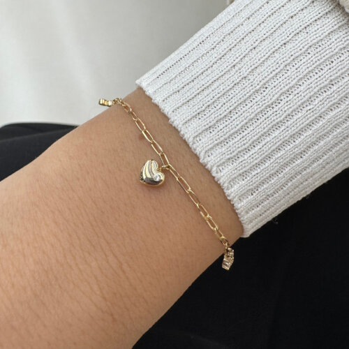 14 Ayar Altın Çiçek ve Kalp Charm Bileklik - CNG Jewels (1)