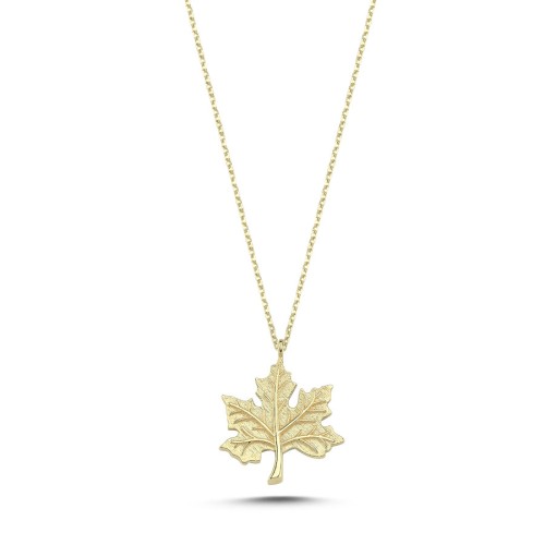 14 Ayar Altın Çınar Yaprağı Kolye - CNG Jewels