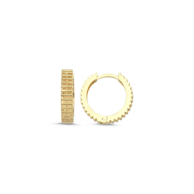 14 Carat Gold Striped Hoop Earrings - 1