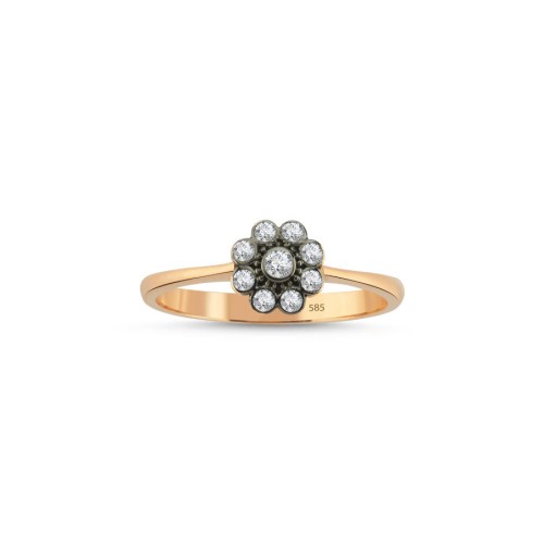 14 Ayar Altın Elmas Montür Çiçek Yüzük - CNG Jewels