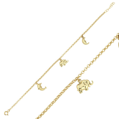 14 Ayar Altın Fil Yunus Ay Charm Bileklik - CNG Jewels