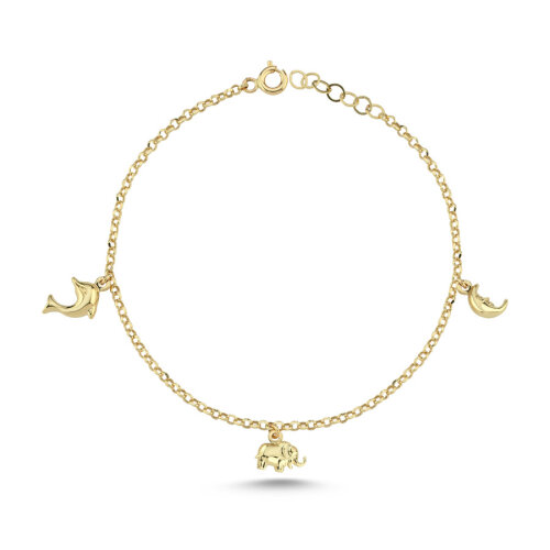 14 Ayar Altın Fil Yunus Ay Charm Bileklik - CNG Jewels (1)