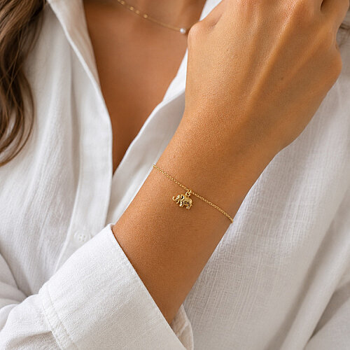 14 Ayar Altın Fil Yunus Ay Charm Bileklik - CNG Jewels (1)