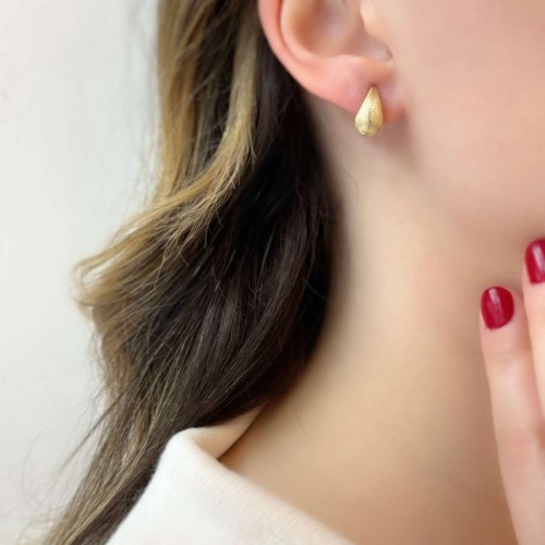 14 Ayar Altın Gözyaşı Damla Mat Küpe - CNG Jewels (1)