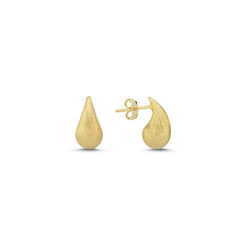 14 Ayar Altın Gözyaşı Damla Mat Küpe - CNG Jewels
