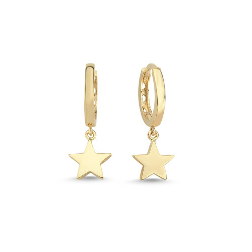 14 Ayar Altın Halka Sallantılı Yıldız Küpe - CNG Jewels