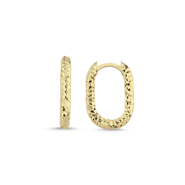 14 Ayar Altın Kalemli Parlak Oval Halka Küpe - 1