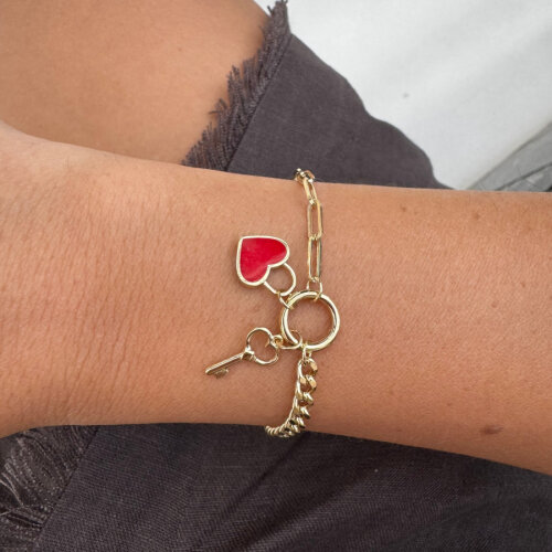 14K Gold Heart Key Charm Chain Bracelet - CNG Jewels (1)