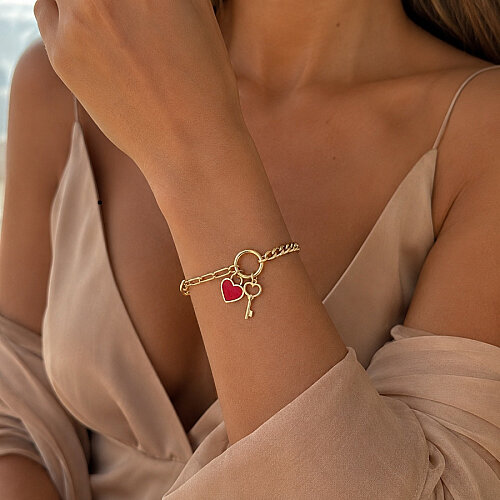 14 Ayar Altın Kalp Anahtar Charm Bileklik - CNG Jewels (1)