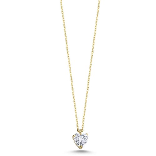 14 Ayar Altın Kalp Tektaş Kolye - CNG Jewels