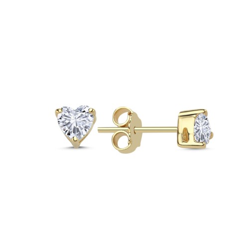 14 Ayar Altın Kalp Tektaş Küpe - CNG Jewels
