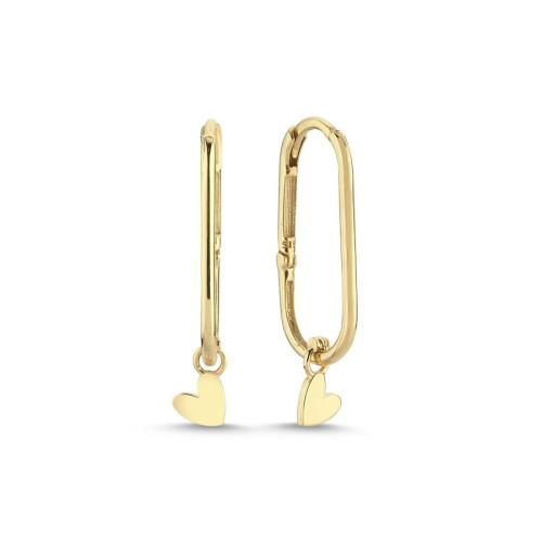 14 Ayar Altın Kalpli Oval Halka Küpe - CNG Jewels