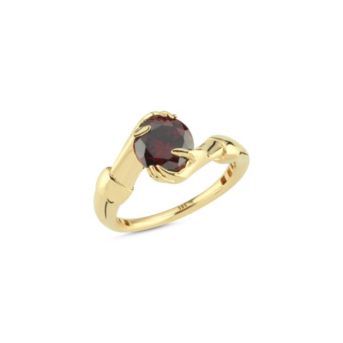 14 Ayar Altın Kırmızı Taşlı Sarılan El Yüzük - CNG Jewels