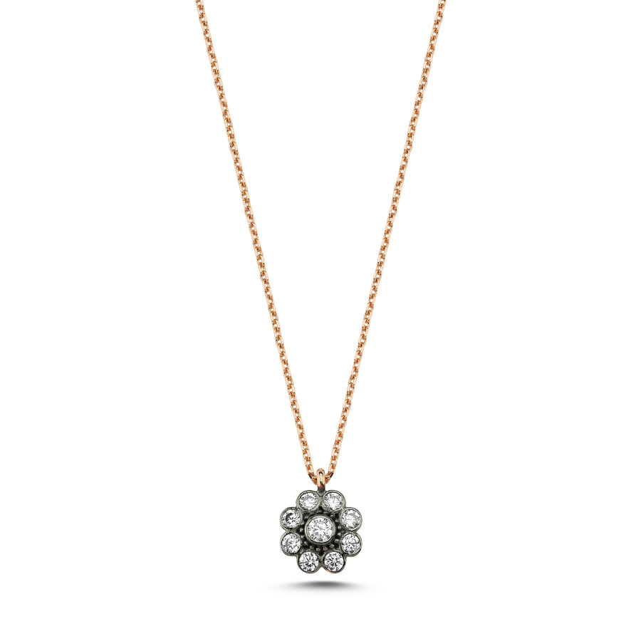 14 Ayar Altın Küçük Gül Elmas Model Kolye - CNG Jewels