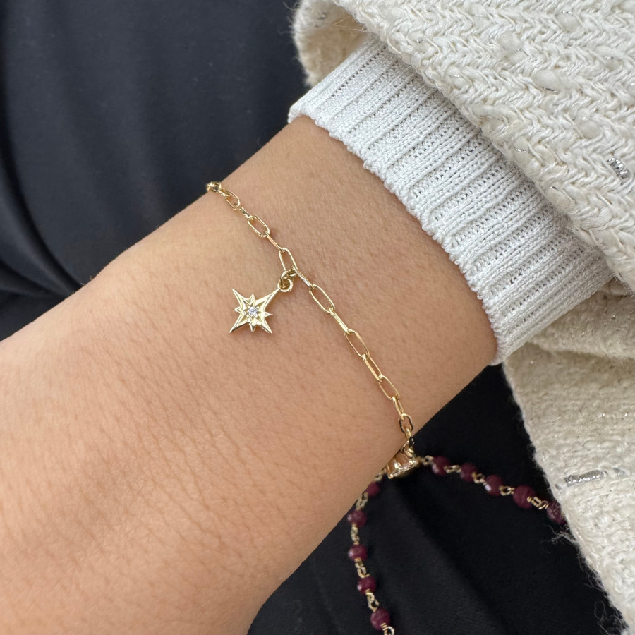 14 Ayar Altın Kutup Yıldızı ve Yonca Charm Bileklik - CNG Jewels (1)