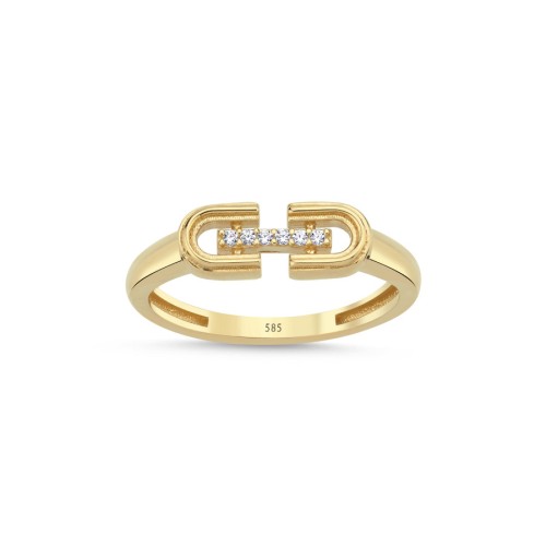 14 Ayar Altın Luna Taşlı Minimal Yüzük - CNG Jewels
