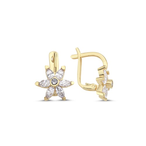 14 Ayar Altın Markiz Çiçek Küpe - CNG Jewels