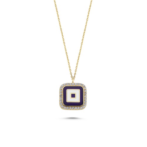 14 Ayar Altın Mineli Kare Nazar Boncuğu Kolye - CNG Jewels