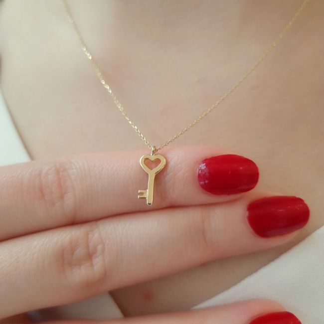 14 Ayar Altın Minimal Anahtar Kolye - 3