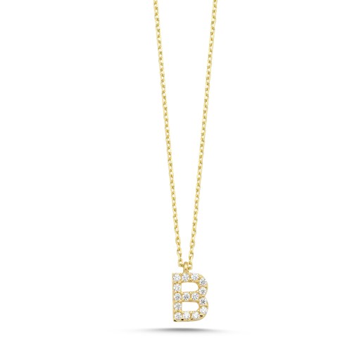 14 Ayar Altın Minimal B Harfi Kolye - CNG Jewels