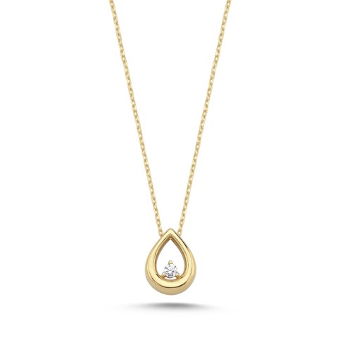 14 Ayar Altın Minimal Damla Tektaş Kolye - CNG Jewels