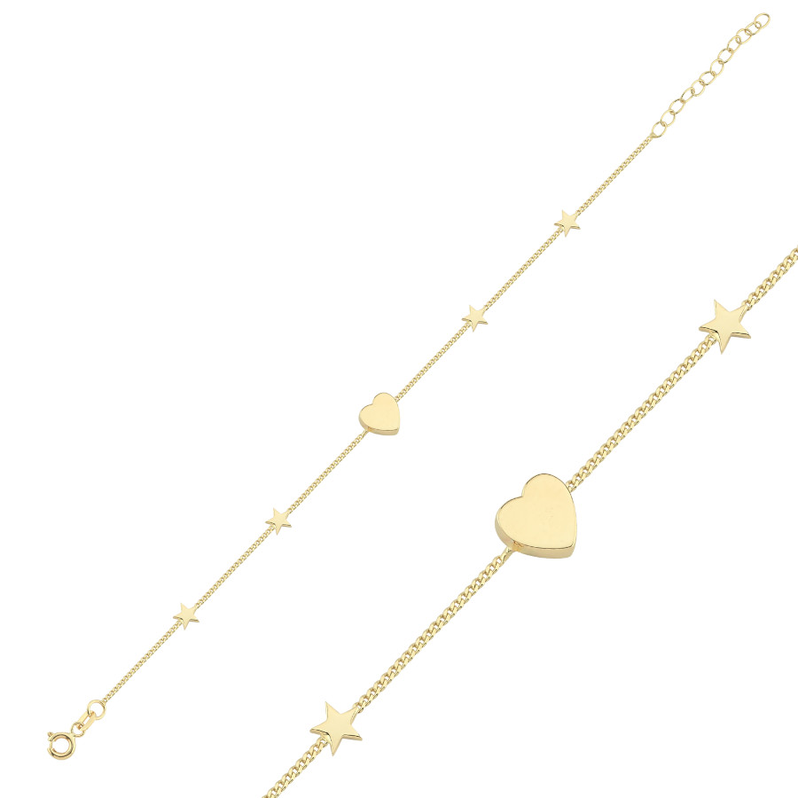 14 Ayar Altın Minimal Kalp ve Yıldız Bileklik - CNG Jewels