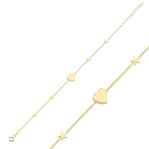 14 Ayar Altın Minimal Kalp ve Yıldız Bileklik - CNG Jewels