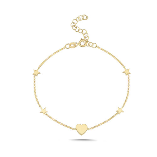 14 Ayar Altın Minimal Kalp ve Yıldız Bileklik - 3