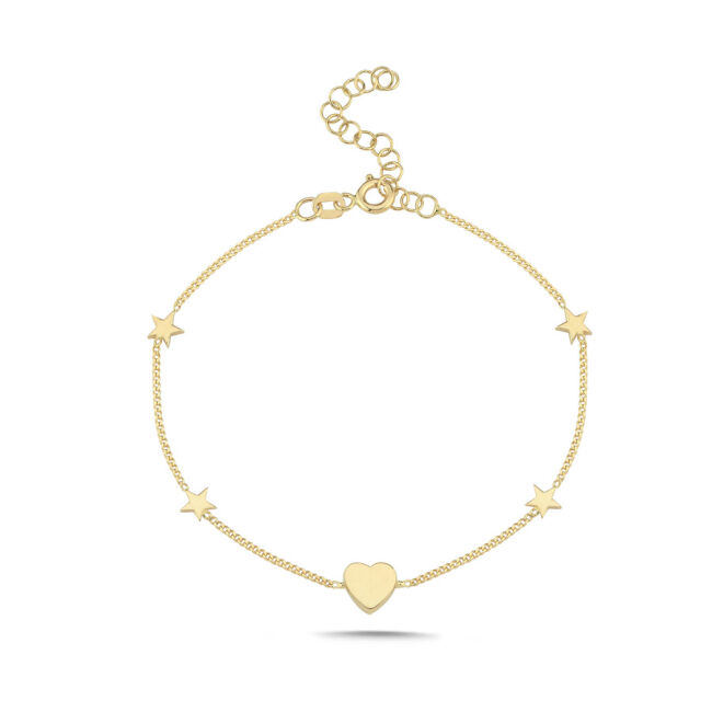 14 Ayar Altın Minimal Kalp ve Yıldız Bileklik - 3