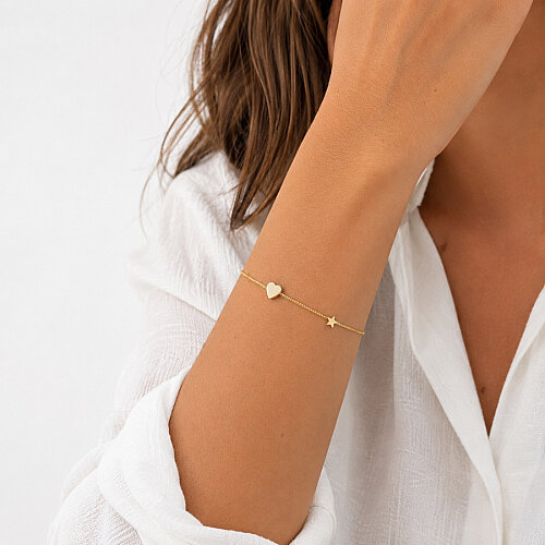 14 Ayar Altın Minimal Kalp ve Yıldız Bileklik - CNG Jewels (1)