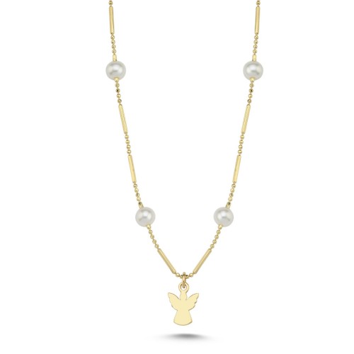 14 Ayar Altın Minimal Melek İnci Kolye - CNG Jewels