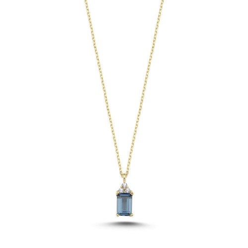 14 Ayar Altın Minimal Oktagon Blue Safir Kolye - CNG Jewels