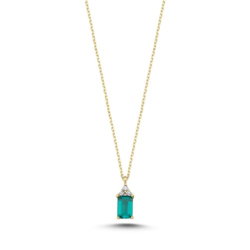 14 Ayar Altın Minimal Oktagon Zümrüt Yeşili Kolye - CNG Jewels