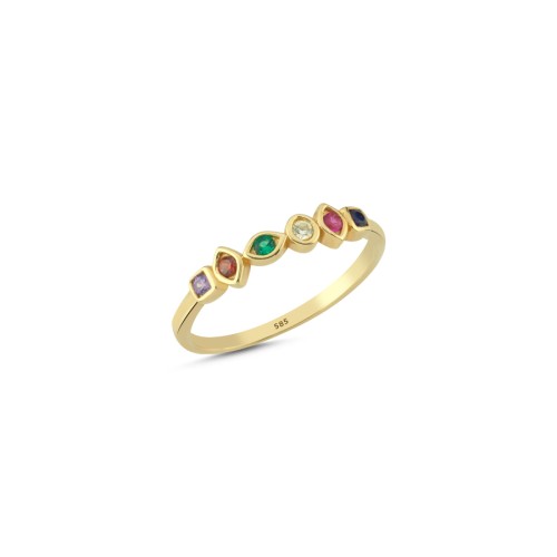14 Ayar Altın Minimal Renkli Taşlı Yüzük - CNG Jewels